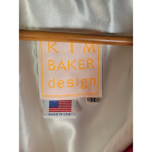 VTG USA Flag Satin Bomber Jacket Mens MEDIUM LARGE Kim Baker Design White - Picture 2 of 12